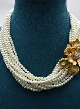 2025新款中古vintage电镀真金复古大气花朵镶钻设计感女士项链