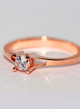 玫瑰金色仿真10分钻石戒指韩版