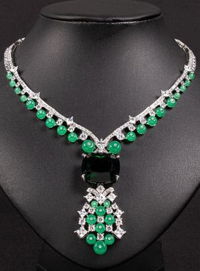 欧美跨境饰品方块锆石项链夏季奢华时尚大气晚宴女士方钻红宝锁骨