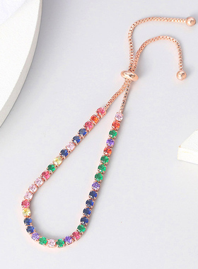 韩版锆石满钻可调节夸张水晶手链