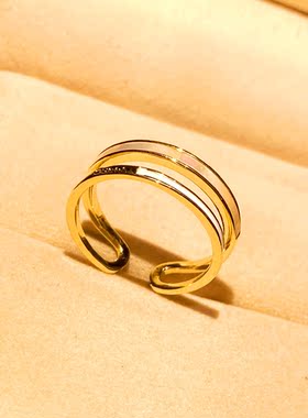 ins潮网红冷淡风日式开口双排贝壳戒指个性食指指环轻奢小众设计