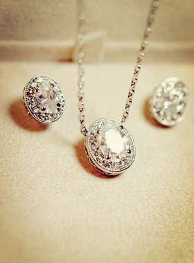 韩版水晶套装高品质绿色耳钉