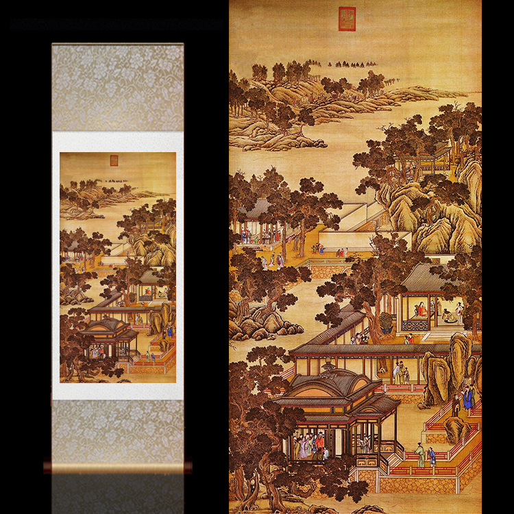 郎世宁国画古风卷轴画古典壁画定制酒店装饰十二月令客厅卷轴挂画