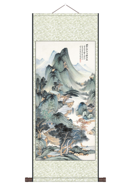 风水挂画字画仿古名家卷轴画张大千华阳仙馆山水国画丝绸画礼品画