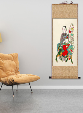人兴财旺传统年画家居卷轴画国画丝绸卷轴礼品画书房挂画昭君出塞