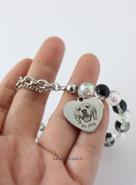 宠物照片手链定制爱心刻字牌手串