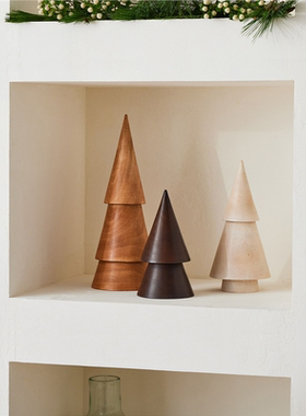 酒店样板间玄关抽象圣诞树木雕艺术品客厅电视柜装饰摆件家居饰品