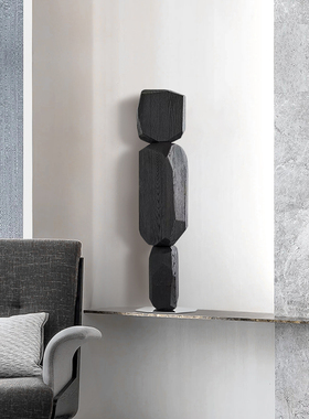 酒店样板房实木雕塑艺术玄关摆件抽象木雕工艺品侘寂风民宿装饰品