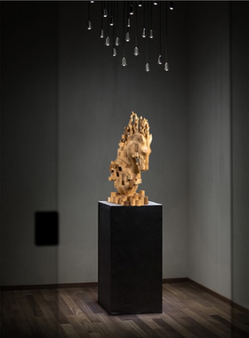 酒店大堂玄关抽象马头雕塑摆件售楼处装饰品木雕艺术品设计师软装