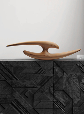 酒店样板间玄关装饰抽象木雕摆件售楼处会所实木雕塑艺术软装摆设