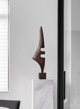 酒店样板间抽象艺术木雕摆件客厅玄关竖高软装饰品高档实木工艺品