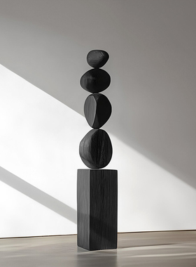 民宿酒店落地大摆件样板房客厅玄关雕塑艺术品侘寂风木雕艺术装置