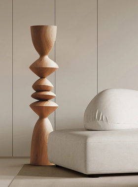 样板间玄关抽象木雕落地摆件酒店售楼处走廊过道装饰大型艺术雕塑