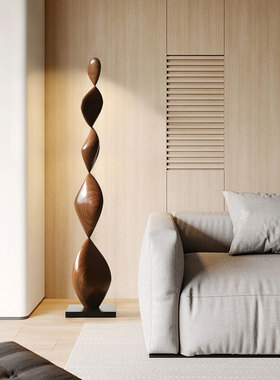 酒店样板间创意木雕落地摆件售楼中心楼梯玄关竖高装饰品艺术雕塑