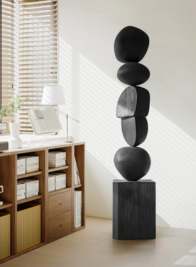 侘寂风创意木雕落地摆件民宿茶室酒店会所玄关软装雕塑艺术装饰品