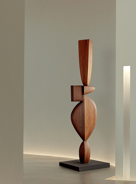 酒店样板间客厅玄关抽象木雕落地摆件售楼处软装雕塑艺术装置摆设