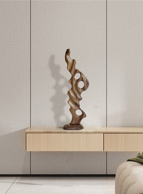 抽象木雕客厅玄关装饰摆件酒店样板房软装实木雕塑艺术品家居饰品