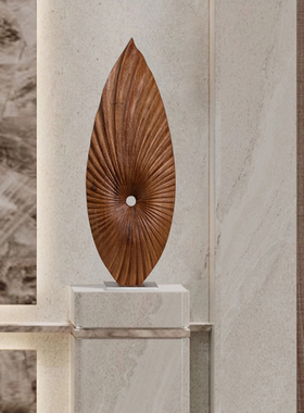 抽象木雕艺术竖高玄关摆件客厅电视柜装饰品样板房高级感软装雕塑