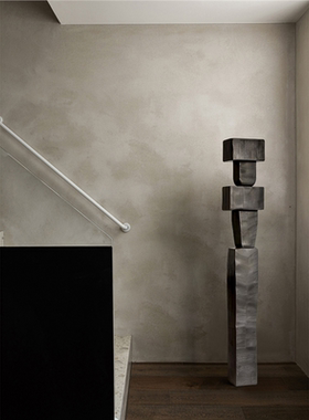 侘寂风玄关雕塑落地大摆件酒店软装艺术装置样板间客厅木雕装饰品