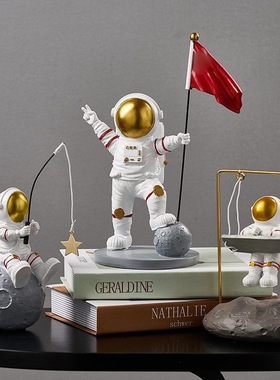 树脂宇航员钓星星太空人桌面酒柜卧室装饰品创意学生礼物摆件定制