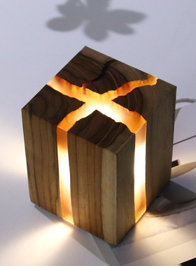 创意桌面卧室裂纹灯ins风氛围装饰实木摆件北欧设计礼物LED小夜灯