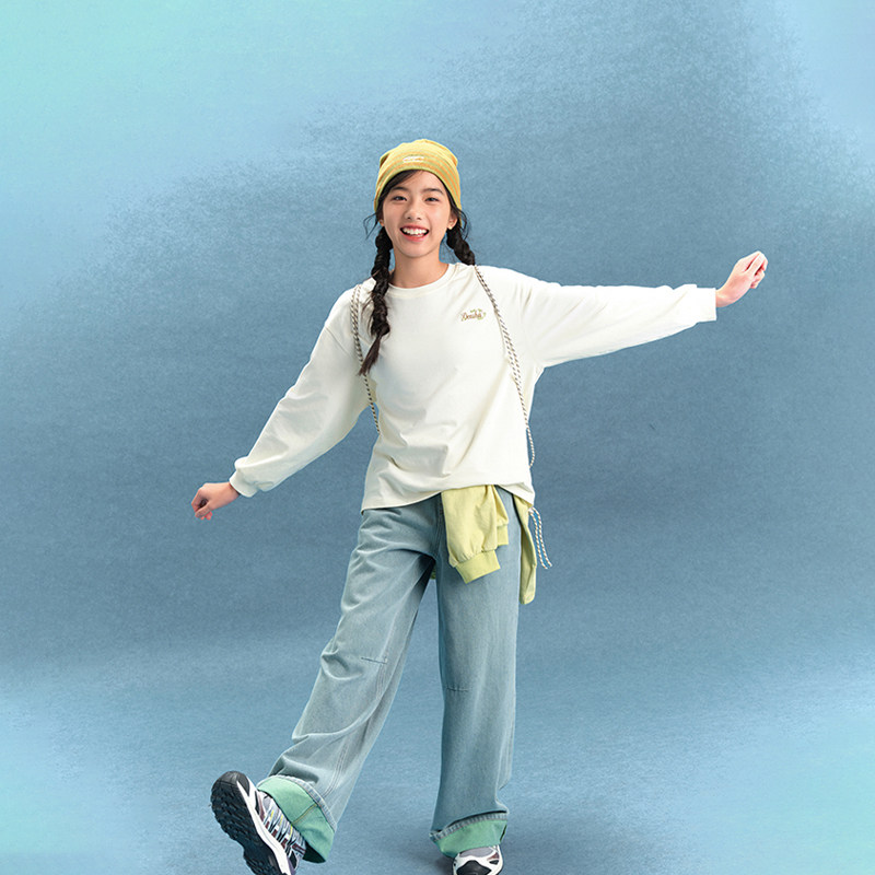 笛莎官方女大童上衣2025秋新款青少年初中生时尚双纱爽滑单面T恤,淘宝优惠券,粉丝福利购,淘宝优惠卷