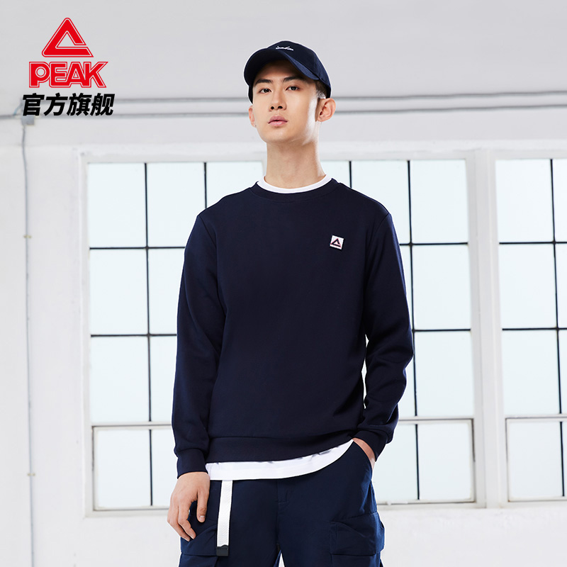匹克官方旗舰店匹克卫衣男士2022春季运动服加绒男装经典圆领长袖上衣运动套头衫0