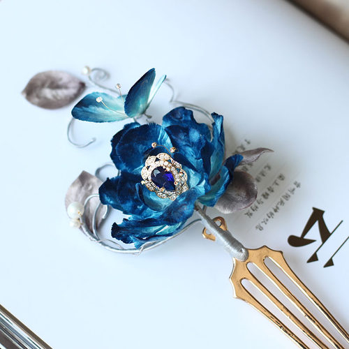 森森的簪丨蓝色梦露 非遗绒花发簪梳 高端礼物新中式古风旗袍发饰 - 图0