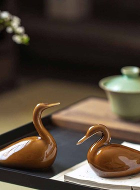 鸳鸯文房陶瓷摆件可爱置物架又见