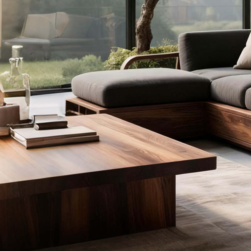 2025新款北美黑胡桃实木转角贵妃沙发组合禅意新中式简约布艺客厅 - 图0