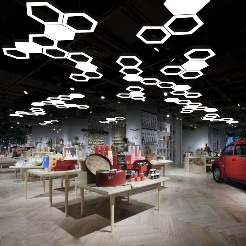led六边形蜂巢造型灯健身房网咖办公室吊灯菱形六角形工业风灯具,淘宝优惠券,粉丝福利购,淘宝优惠卷
