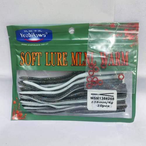 Yoshikawa吉川路亚鲈鱼软饵双尾面条虫浮沉水黑坑wacky软虫饵10条 - 图0