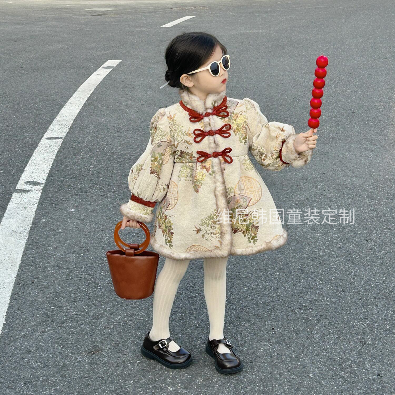 2025新款儿童宝宝雪尼尔提花加绒中国风长款大衣外套女童气质旗袍
