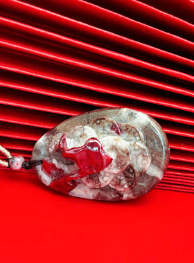 天然辰砂万山朱砂晶体雕刻挂件