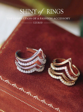 uzurod法式个性多层v碎钻戒指