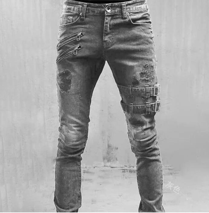 欧美新款机车个性弹力小脚牛仔裤 jeans牛仔裤男 jogger pants