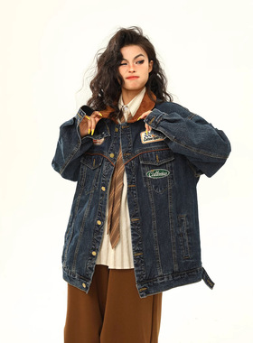 美式复古牛仔外套男女机车夹克情侣宽松上衣Men's denim jacket