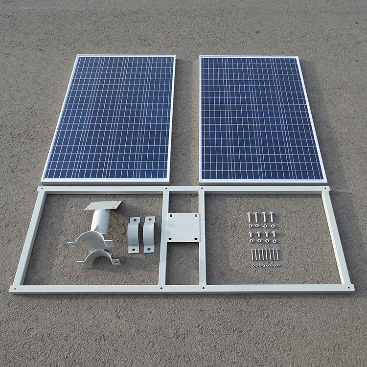 两块双太阳能电池板光伏组件抱杆式立杆柱子路灯杆管抱箍固定支架 - 图3
