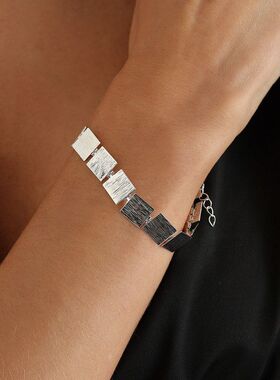 欧美跨境饰品几何方形金属片拉丝项链 复古纹理个性百搭通勤项饰