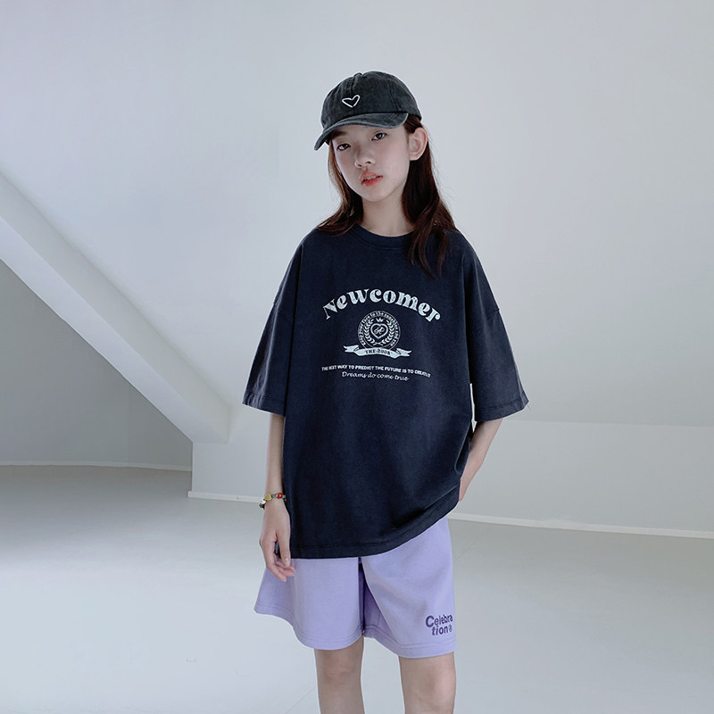 女大童T恤2025夏装新款初中生美式复古风短袖青少年简约休闲上衣,淘宝优惠券,粉丝福利购,淘宝优惠卷