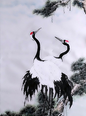 手绘国画松鹤延年寿诞专用书画