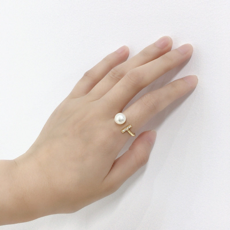 Natural freshwater pearl ring 18K real gold electroplating fashion simple open pearl ring