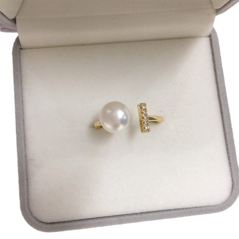 Natural freshwater pearl ring 18K real gold electroplating fashion simple open pearl ring