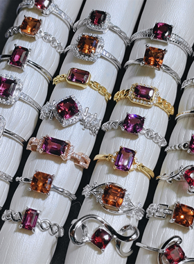 天然美铝石榴石戒指芬达石榴石戒指紫色系925银戒指子牙乌戒指