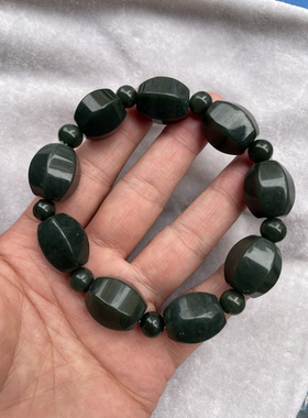 新疆和田玉青玉鼓形手链 男生玉石手串