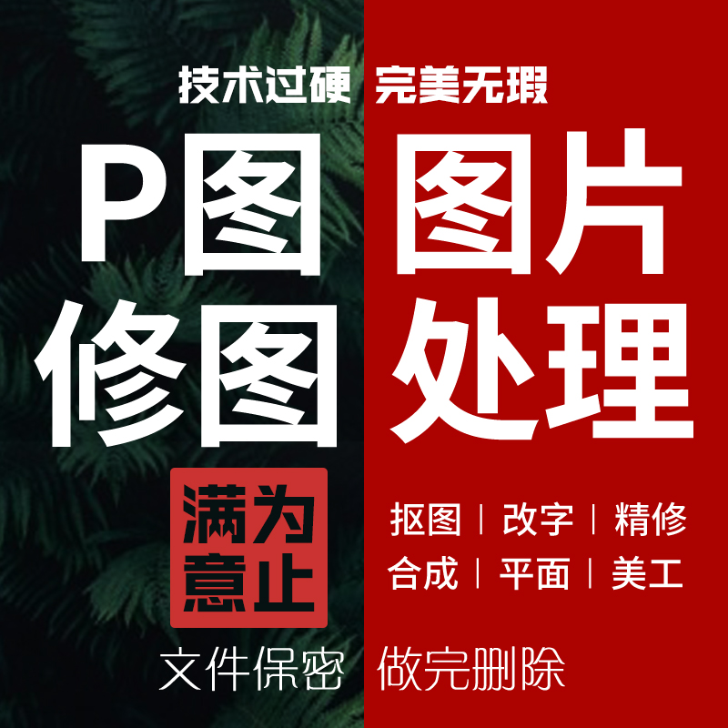 p图片处理PS专业无痕修图抠图改图去水印美工代做图设计包月作图 - 图0