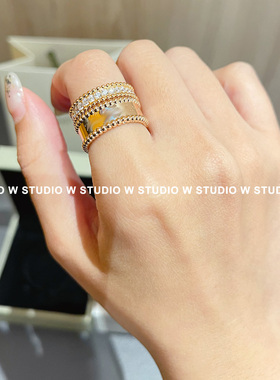 W STUDIO 经典百搭圆珠边宽版签名戒指 食指戒精致低调冷淡风个性