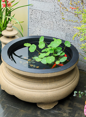 新中式睡莲鱼池花盆庭院花园造景装饰户外露台古法养鱼大水缸摆件