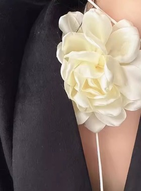 复古法式时髦大丽狂花朵fa小香黑+粉chocker项链系脖绑带颈链装饰