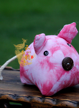 云南民族风手工扎染蓝染嘟嘟小猪